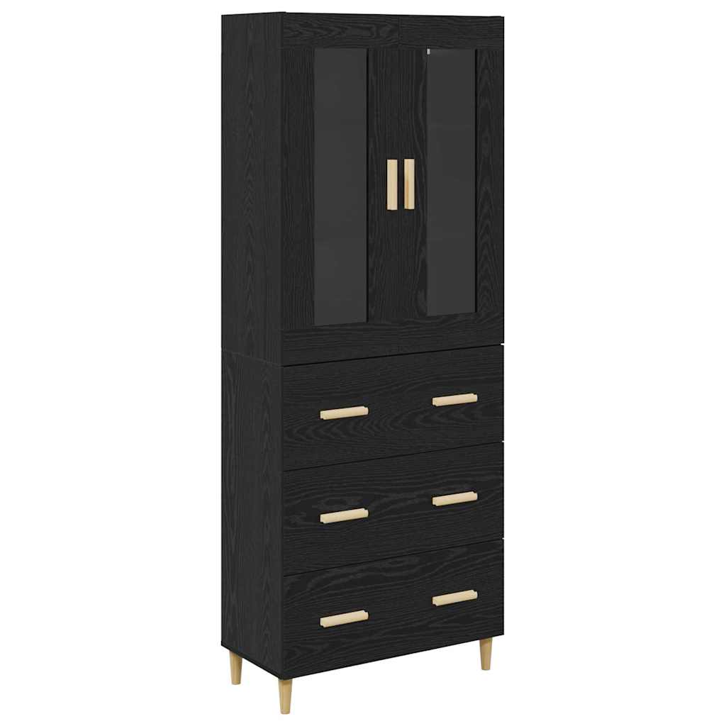 Highboard Μαύρη Οξυά 69,5 x 34 x 180 εκ. Σύνθετο Ξύλο και Γυαλί - Pakobazaar