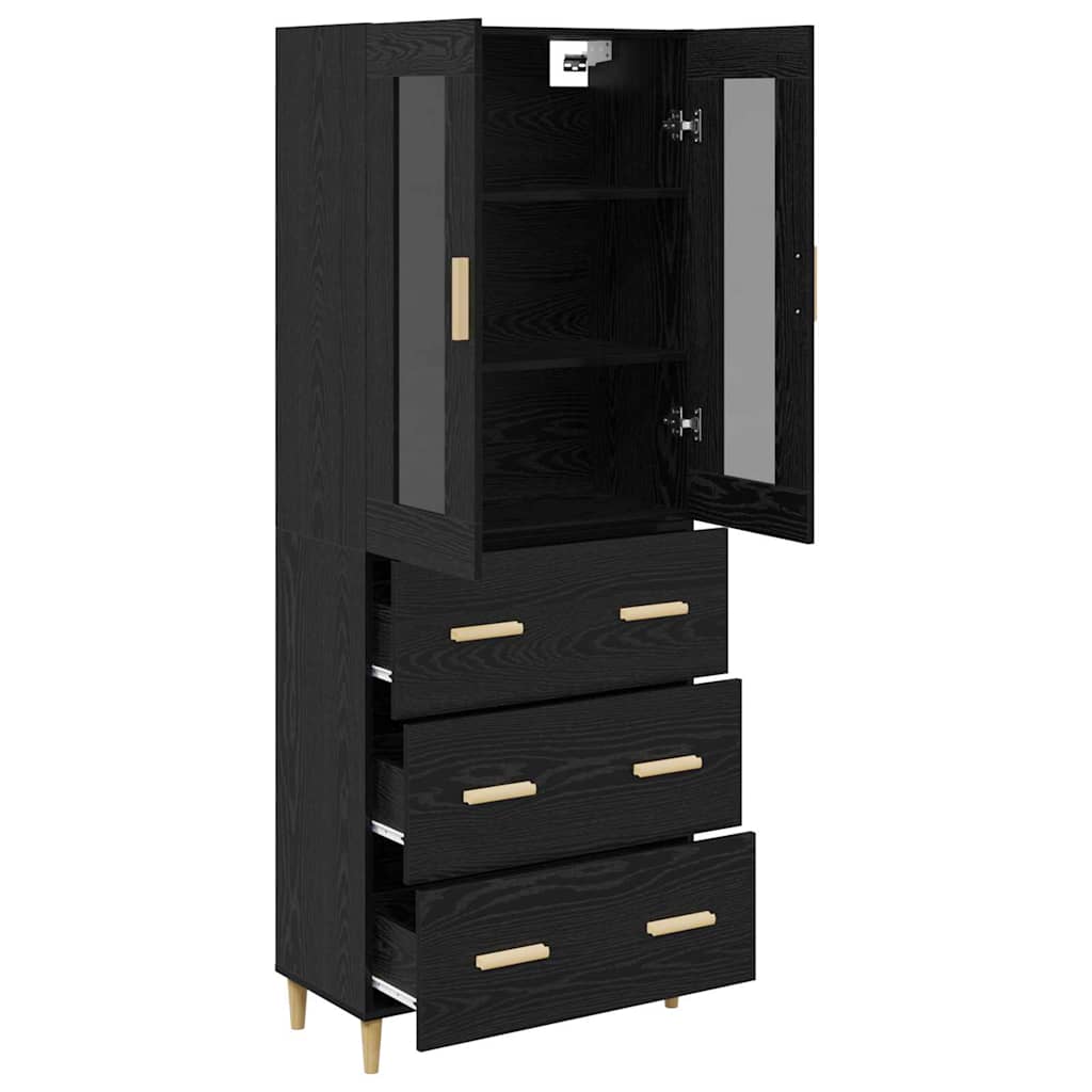 Highboard Μαύρη Οξυά 69,5 x 34 x 180 εκ. Σύνθετο Ξύλο και Γυαλί - Pakobazaar
