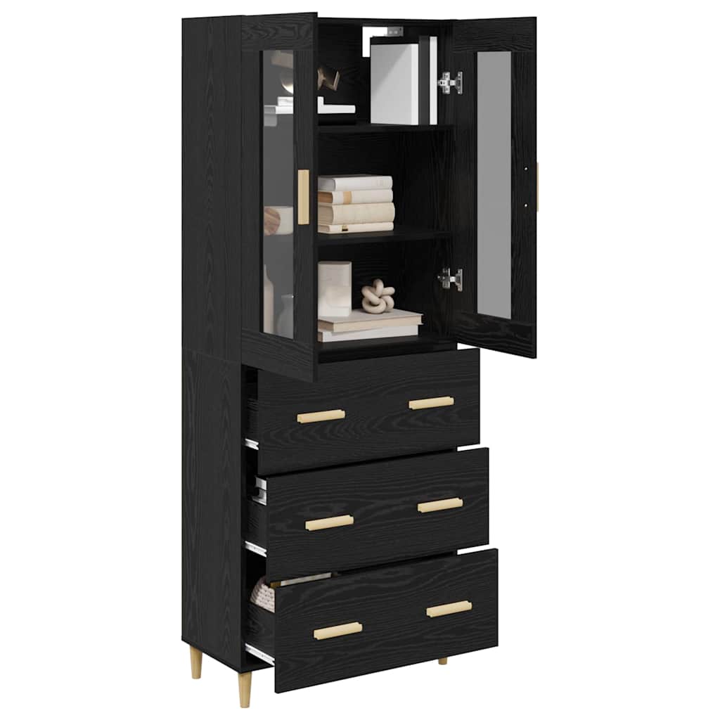 Highboard Μαύρη Οξυά 69,5 x 34 x 180 εκ. Σύνθετο Ξύλο και Γυαλί - Pakobazaar