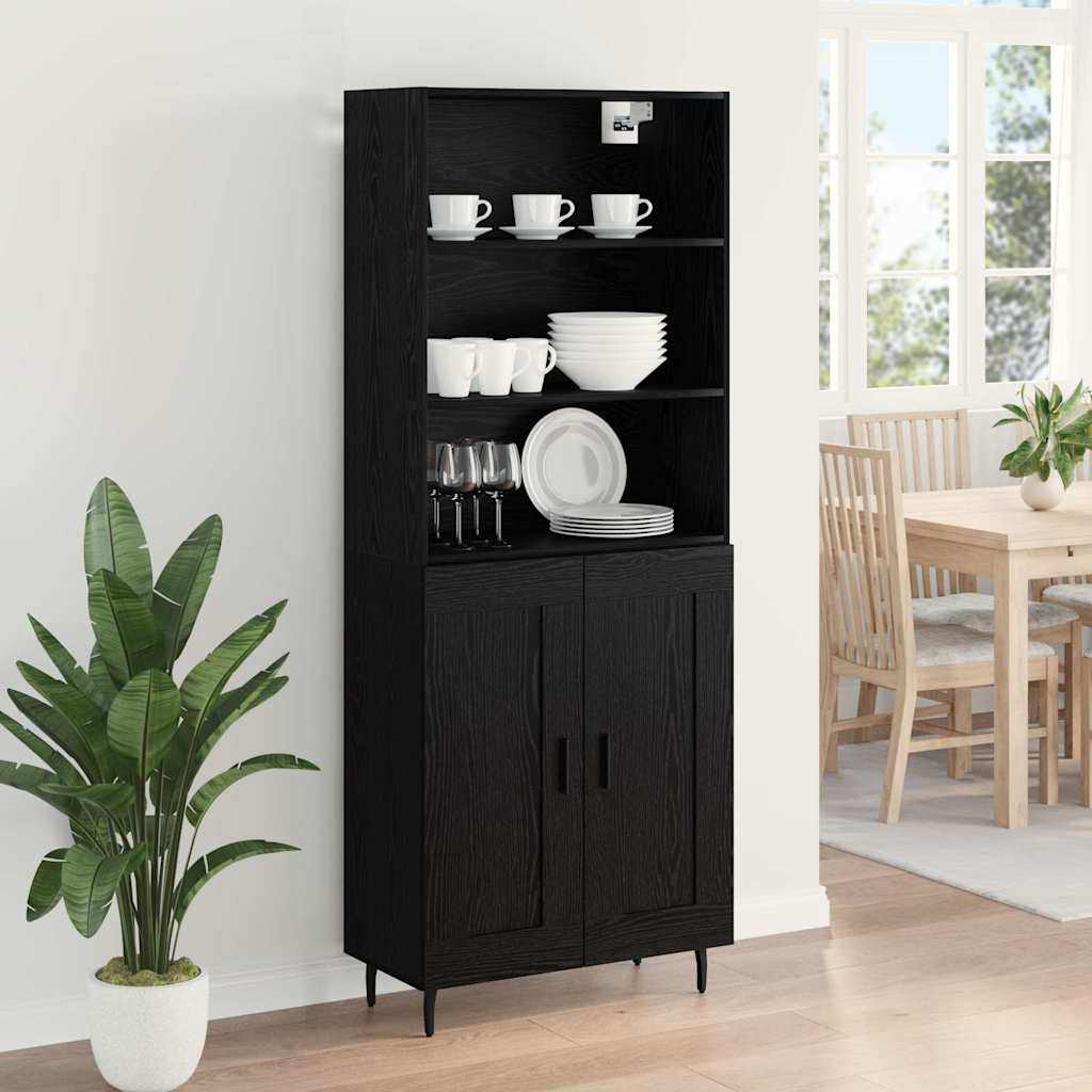 Highboard Μαύρη Οξυά 69,5 x 34 x 180 εκ. Σύνθετο Ξύλο και Γυαλί