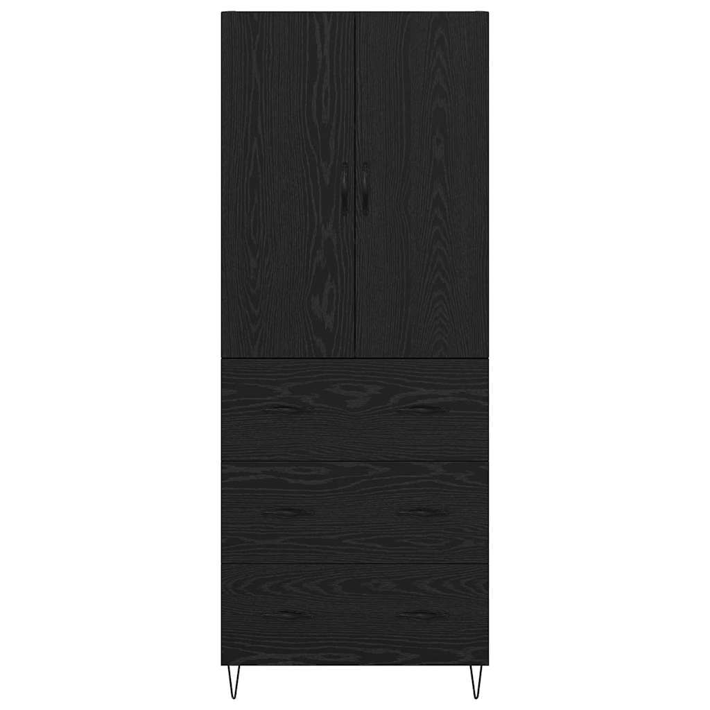 Highboard με συρτάρι 2 pcs Μαύρη Οξυά Μηχανική ξυλεία και γυαλί