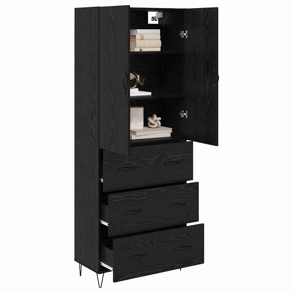 Highboard με συρτάρι 2 pcs Μαύρη Οξυά Μηχανική ξυλεία και γυαλί