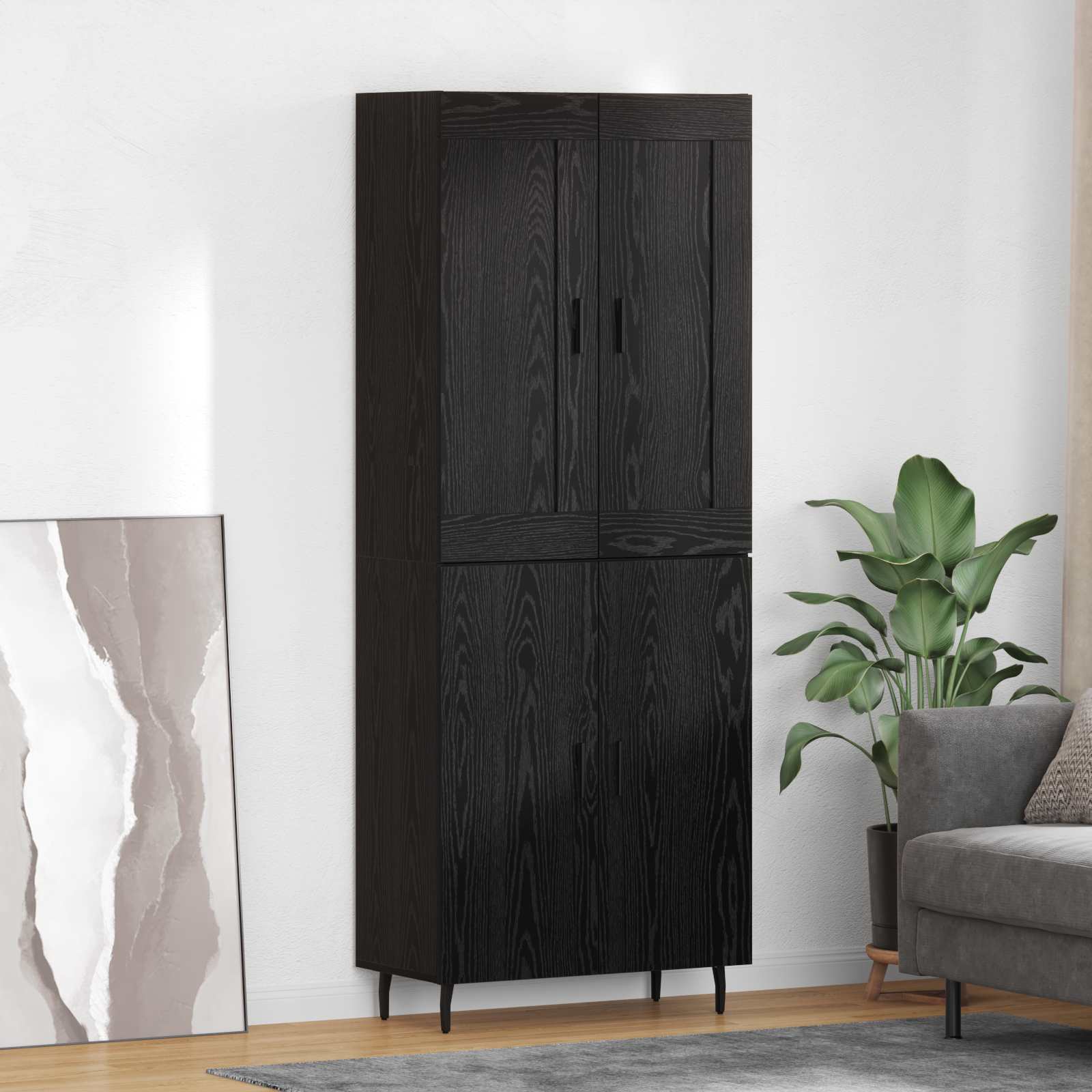 Highboard 2 pcs Μαύρη Οξυά Επεξεργασμένο ξύλο - Pakobazaar