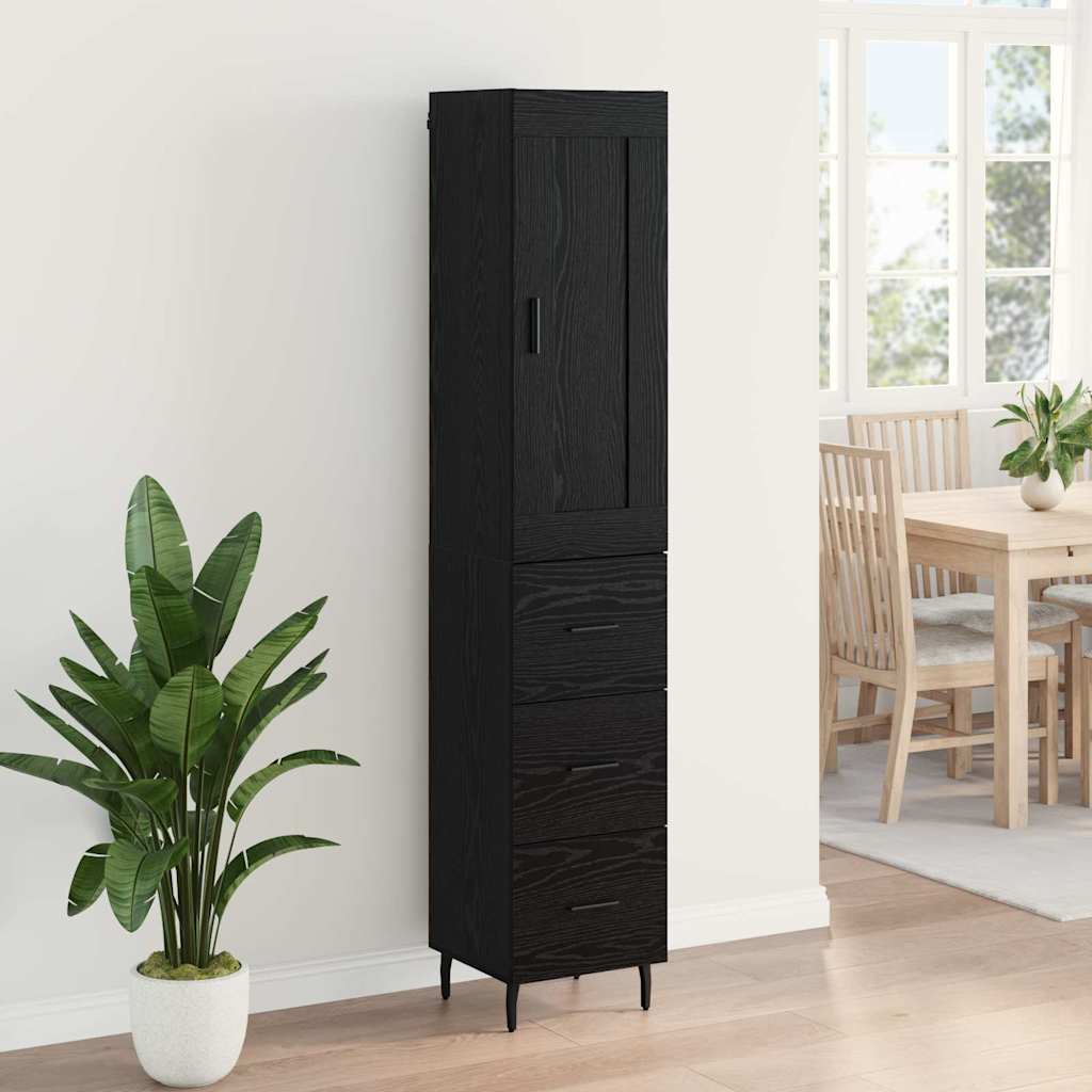 Highboard Μαύρη Οξυά 34,5 x 34 x 180 εκ. Επεξεργασμένο ξύλο
