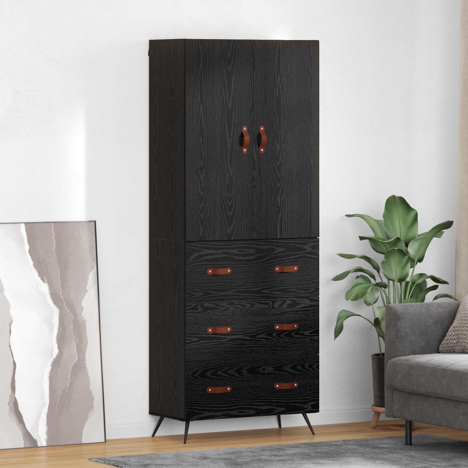 Highboard Μαύρη Οξυά 69,5 x 34 x 180 εκ. Επεξεργασμένο ξύλο - Pakobazaar