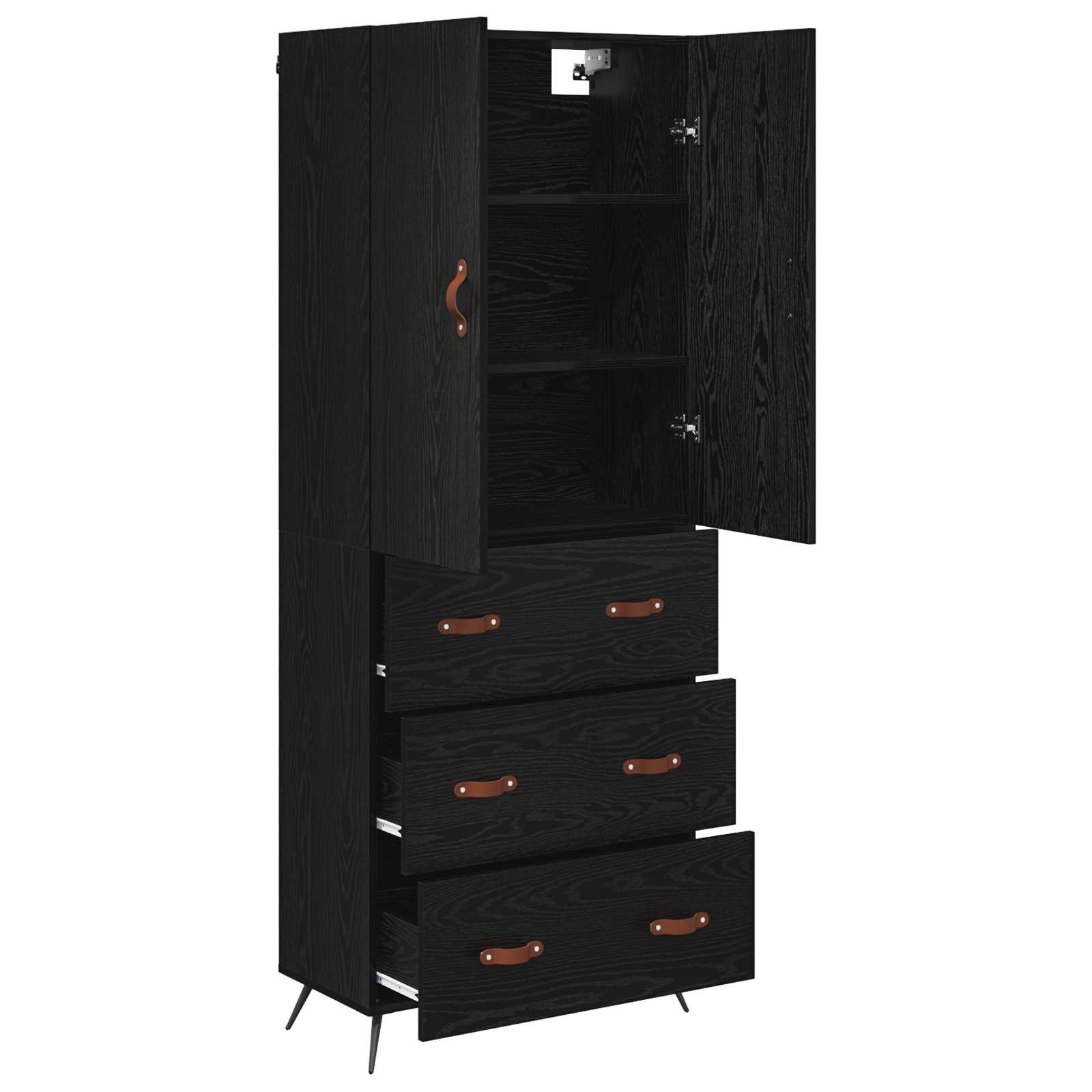 Highboard Μαύρη Οξυά 69,5 x 34 x 180 εκ. Επεξεργασμένο ξύλο - Pakobazaar