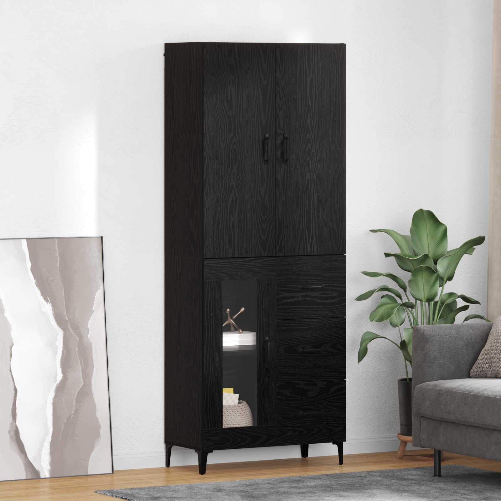 Highboard Μαύρη Οξυά 69,5 x 34 x 180 εκ. Επεξεργασμένο ξύλο - Pakobazaar