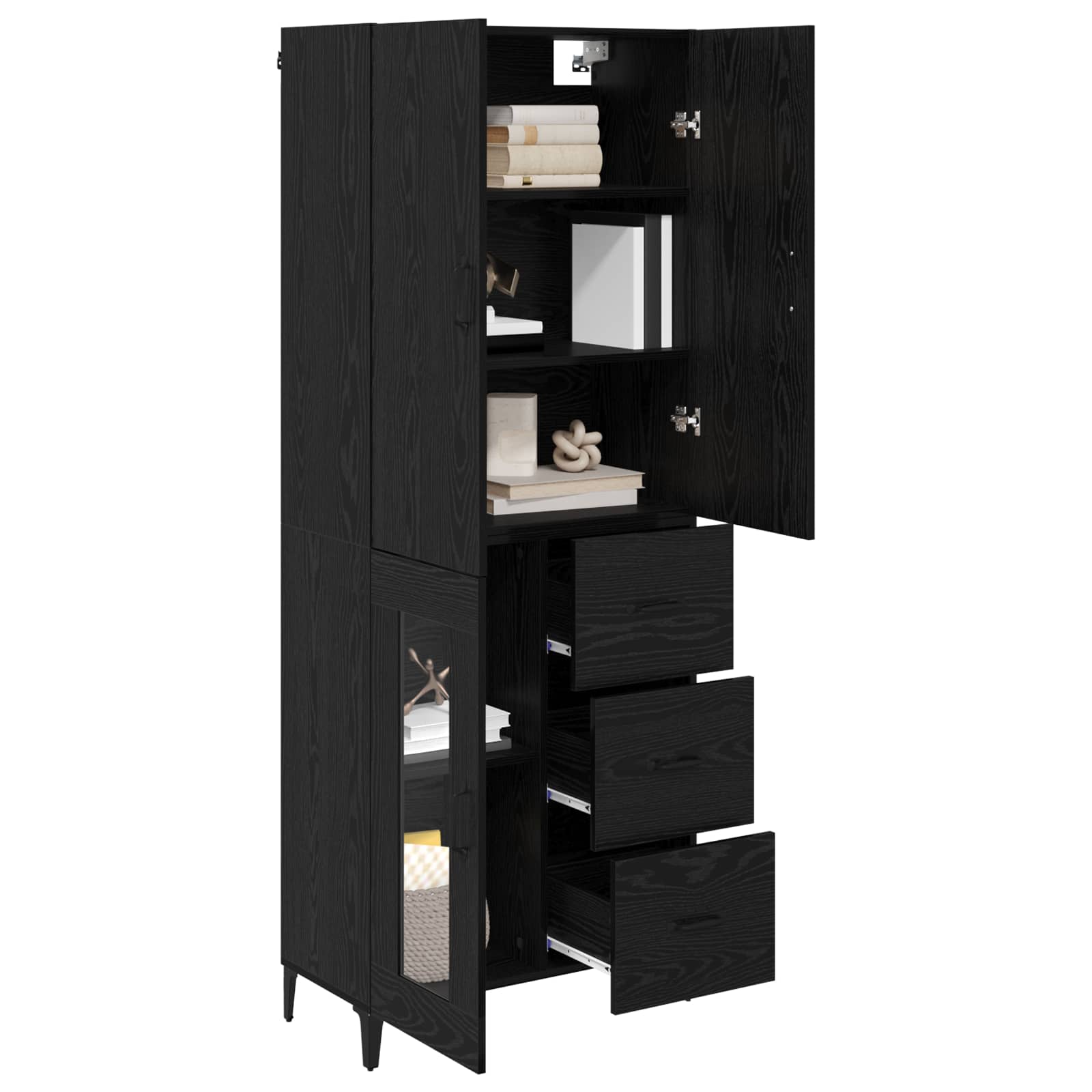 Highboard Μαύρη Οξυά 69,5 x 34 x 180 εκ. Επεξεργασμένο ξύλο - Pakobazaar