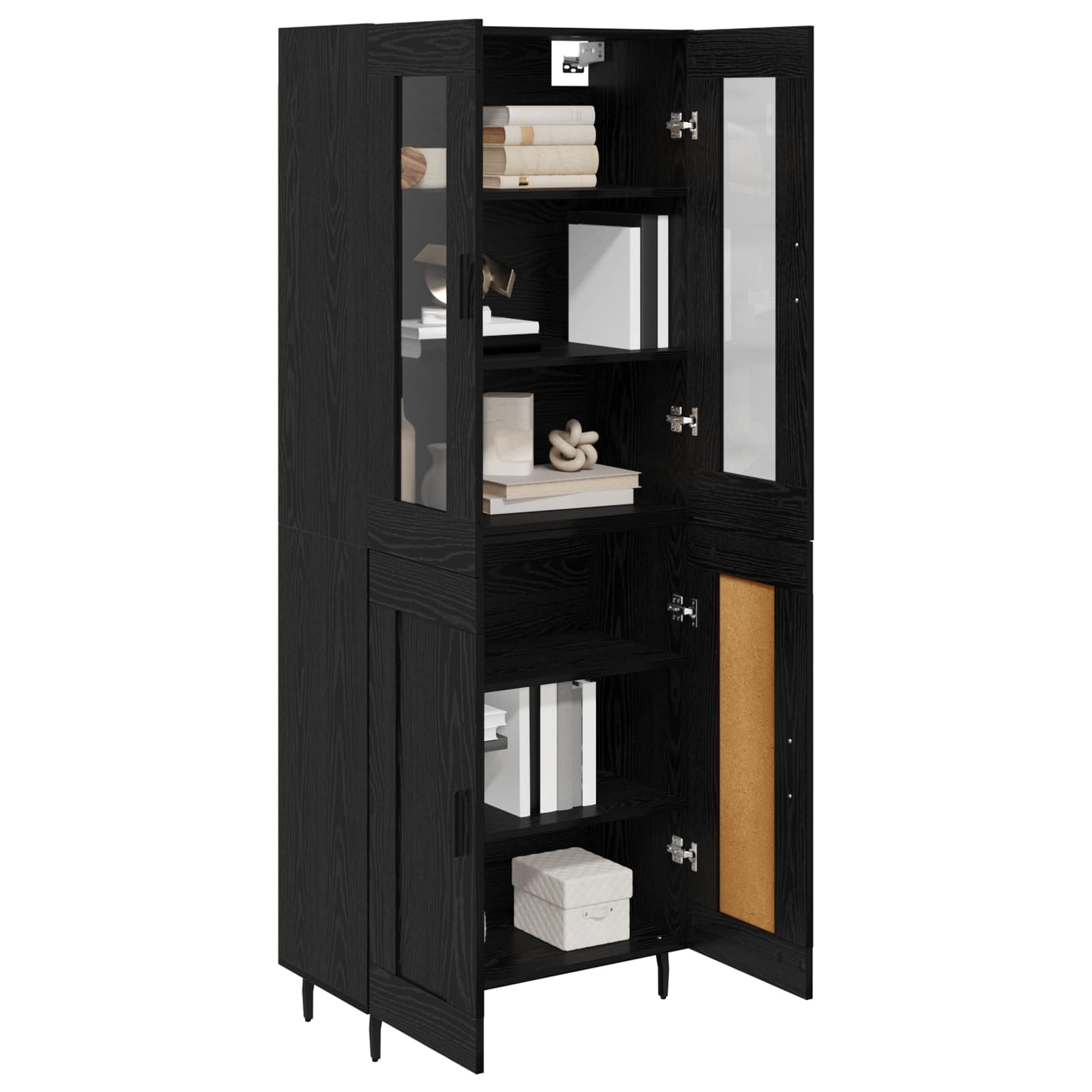 Highboard 2 pcs Μαύρη Οξυά Σύνθετο Ξύλο και Γυαλί