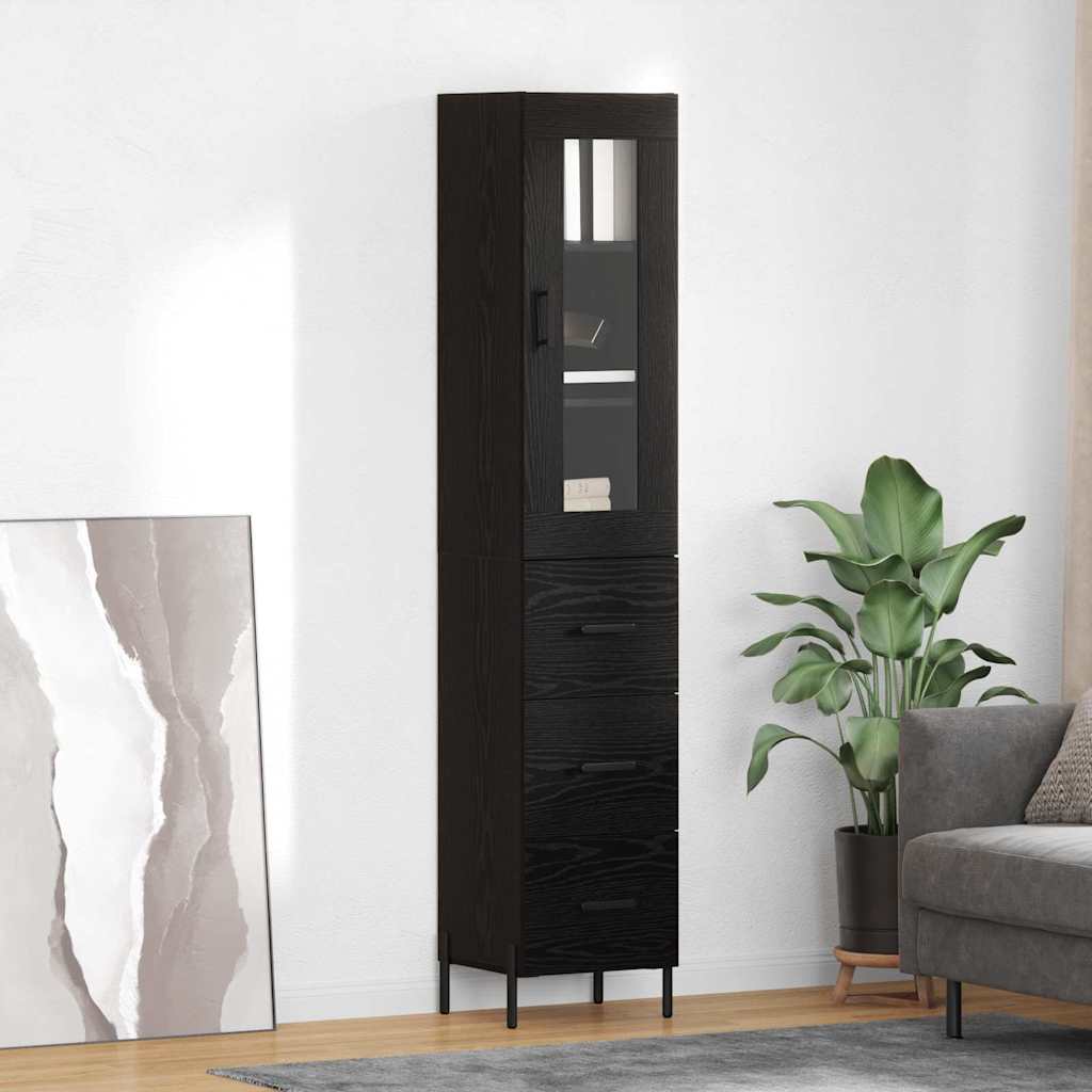 Highboard Μαύρη Οξυά 34,5 x 34 x 180 εκ. Επεξεργασμένο ξύλο