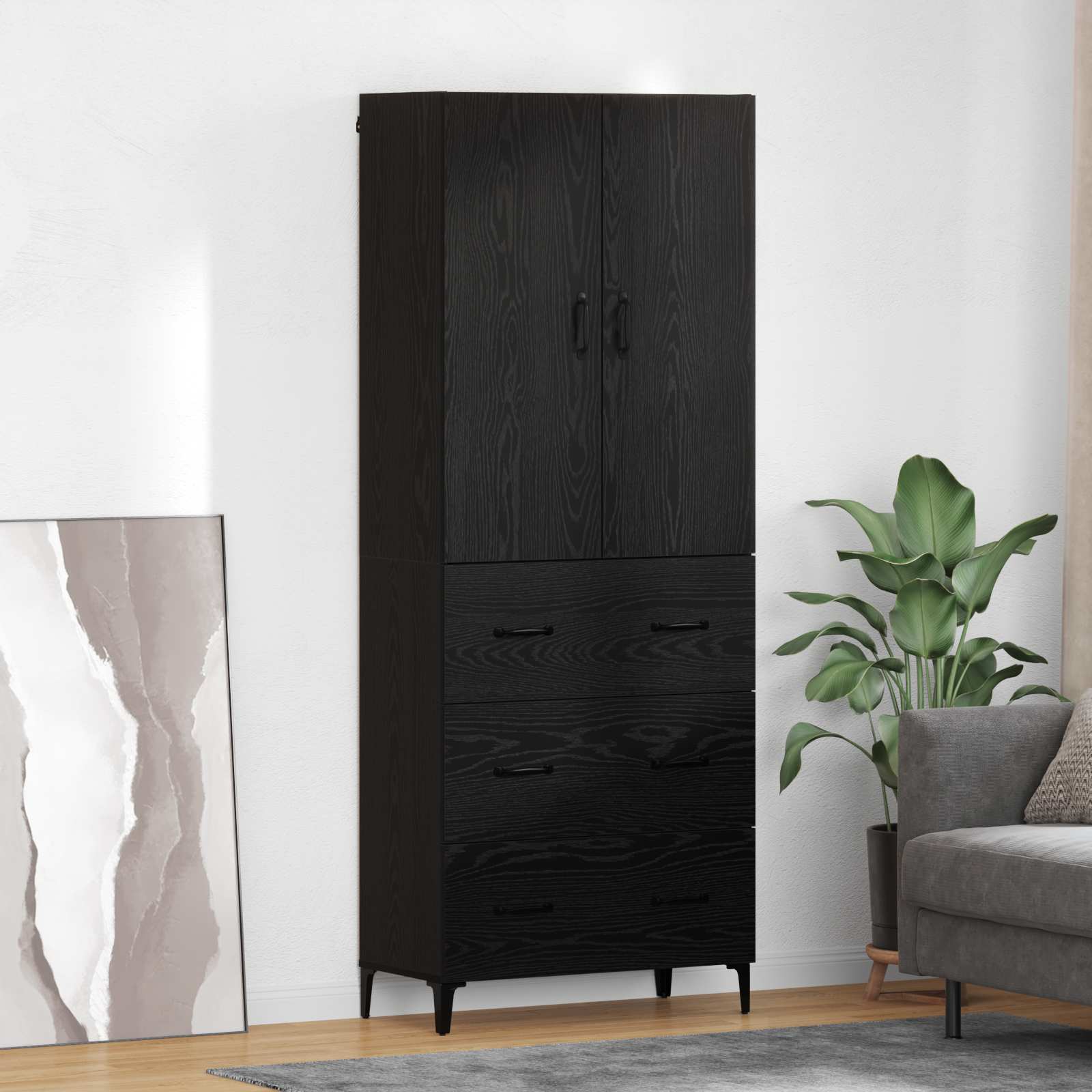 Highboard Μαύρη Οξυά 69,5 x 34 x 180 εκ. Επεξεργασμένο ξύλο - Pakobazaar