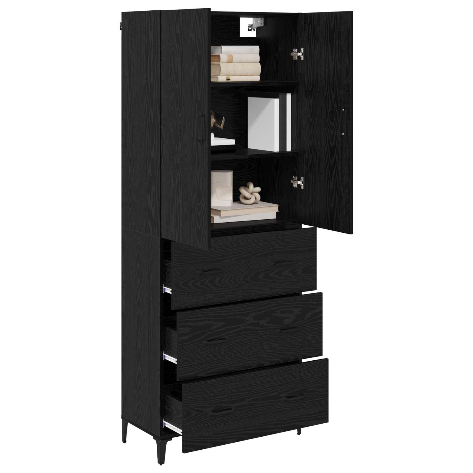 Highboard Μαύρη Οξυά 69,5 x 34 x 180 εκ. Επεξεργασμένο ξύλο - Pakobazaar