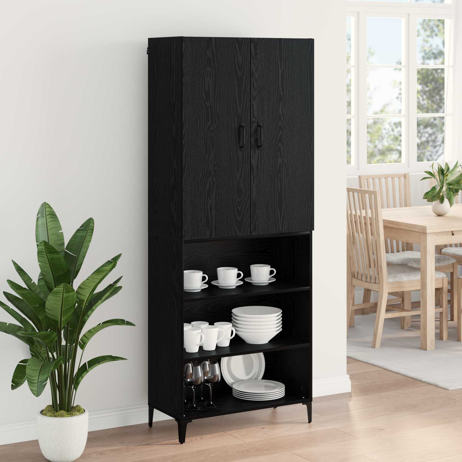 Highboard Μαύρη Οξυά 69,5 x 34 x 180 εκ. Επεξεργασμένο ξύλο - Pakobazaar