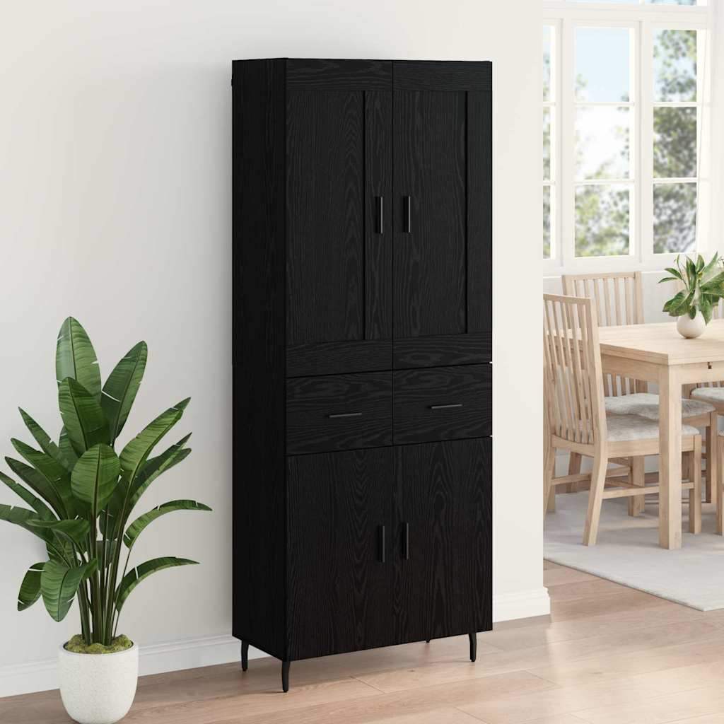 Highboard με συρτάρι 2 pcs Μαύρη Οξυά Επεξεργασμένο ξύλο