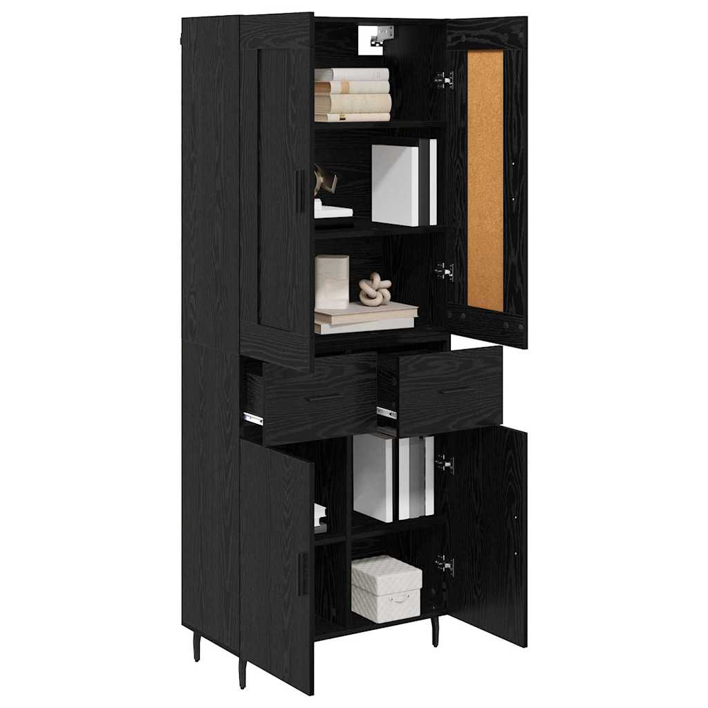 Highboard με συρτάρι 2 pcs Μαύρη Οξυά Επεξεργασμένο ξύλο