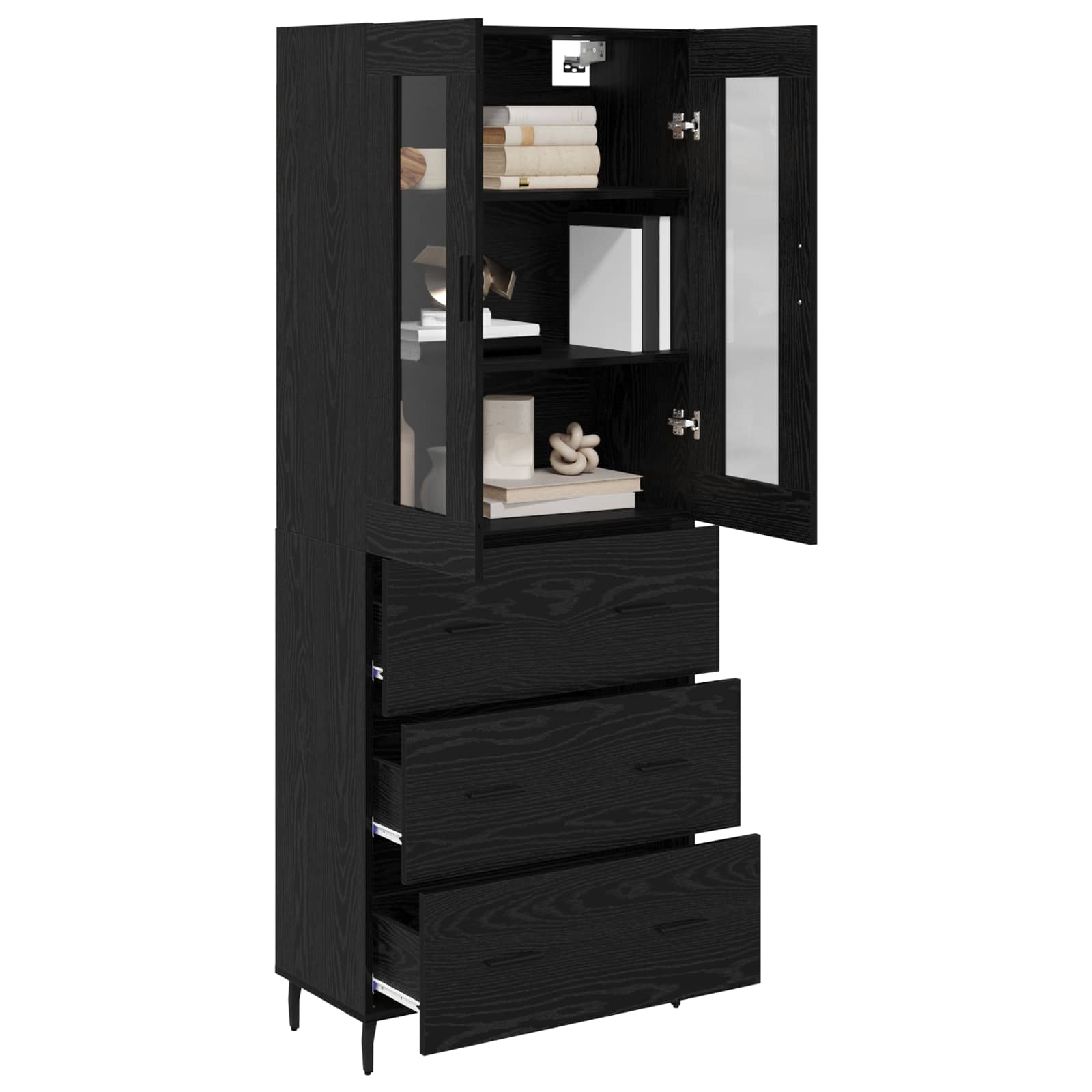 Highboard με συρτάρι 2 pcs Μαύρη Οξυά Επεξεργασμένο ξύλο
