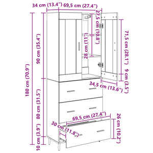Highboard 2 τμχ. Μαύρη Οξυά 69,5 x 34 x 180 εκ.