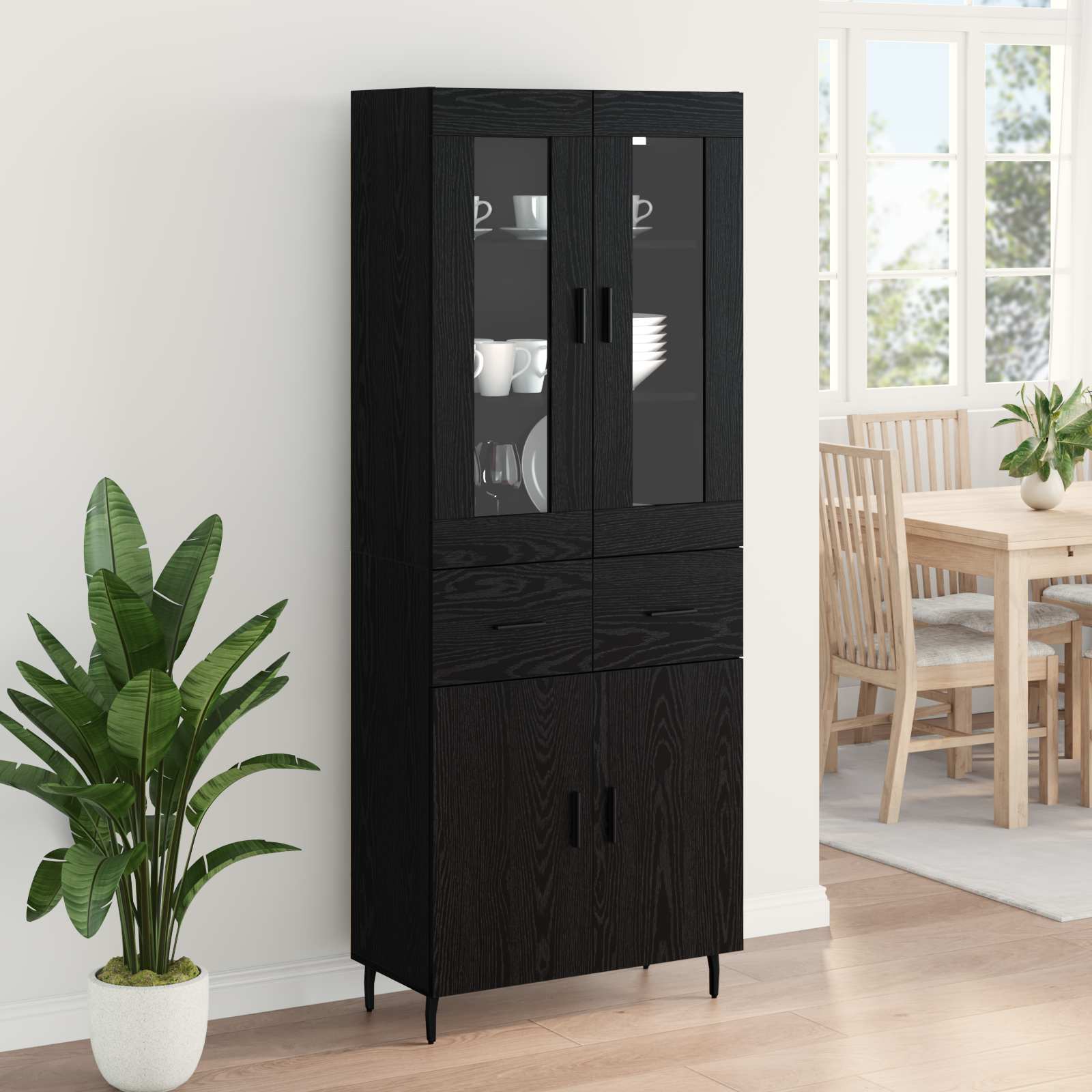Highboard με συρτάρι 2 pcs Μαύρη Οξυά Επεξεργασμένο ξύλο