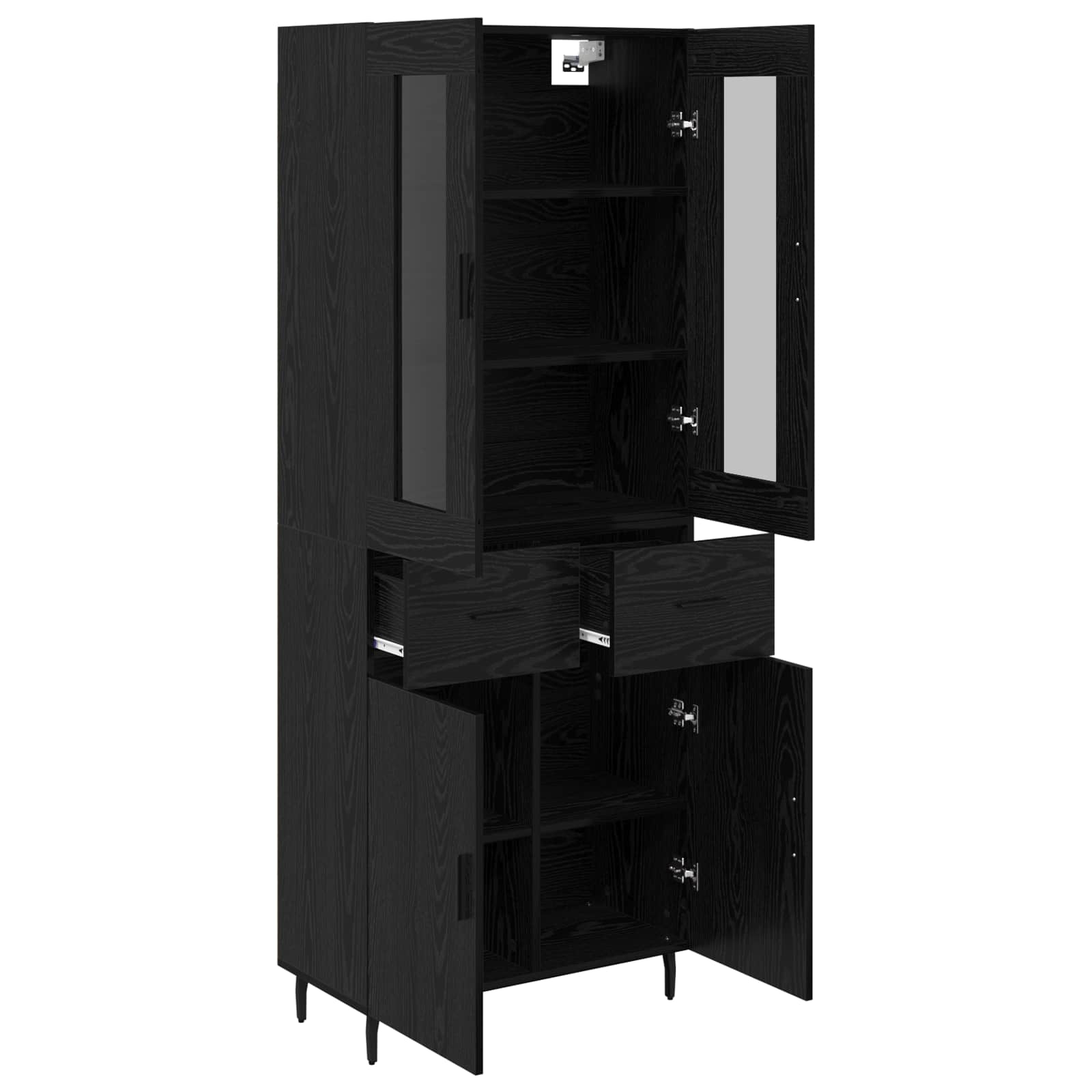 Highboard με συρτάρι 2 pcs Μαύρη Οξυά Επεξεργασμένο ξύλο