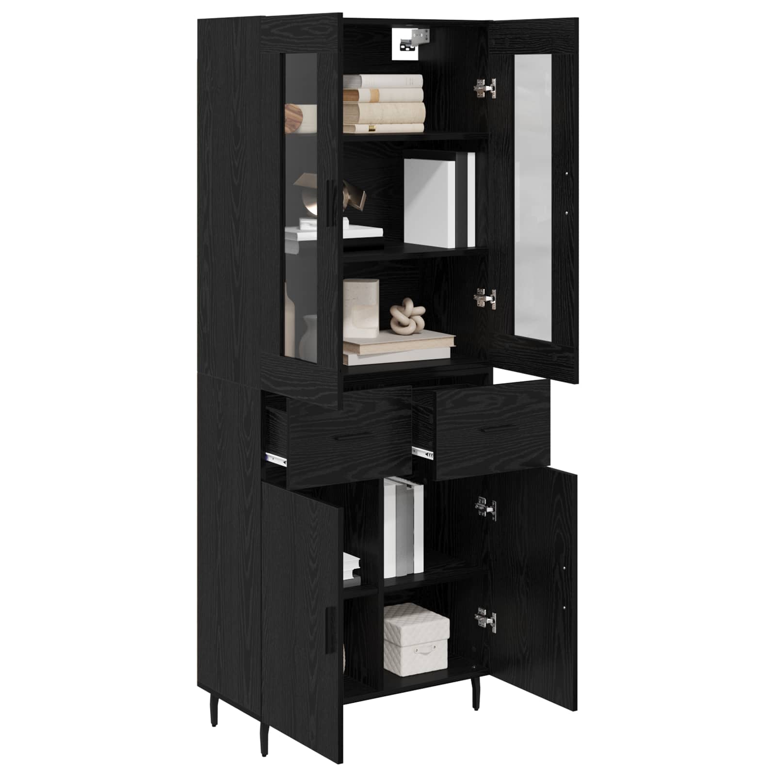 Highboard με συρτάρι 2 pcs Μαύρη Οξυά Επεξεργασμένο ξύλο