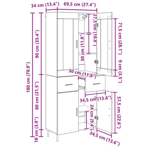Highboard 2 τμχ. Μαύρη Οξυά 69,5 x 34 x 180 εκ.