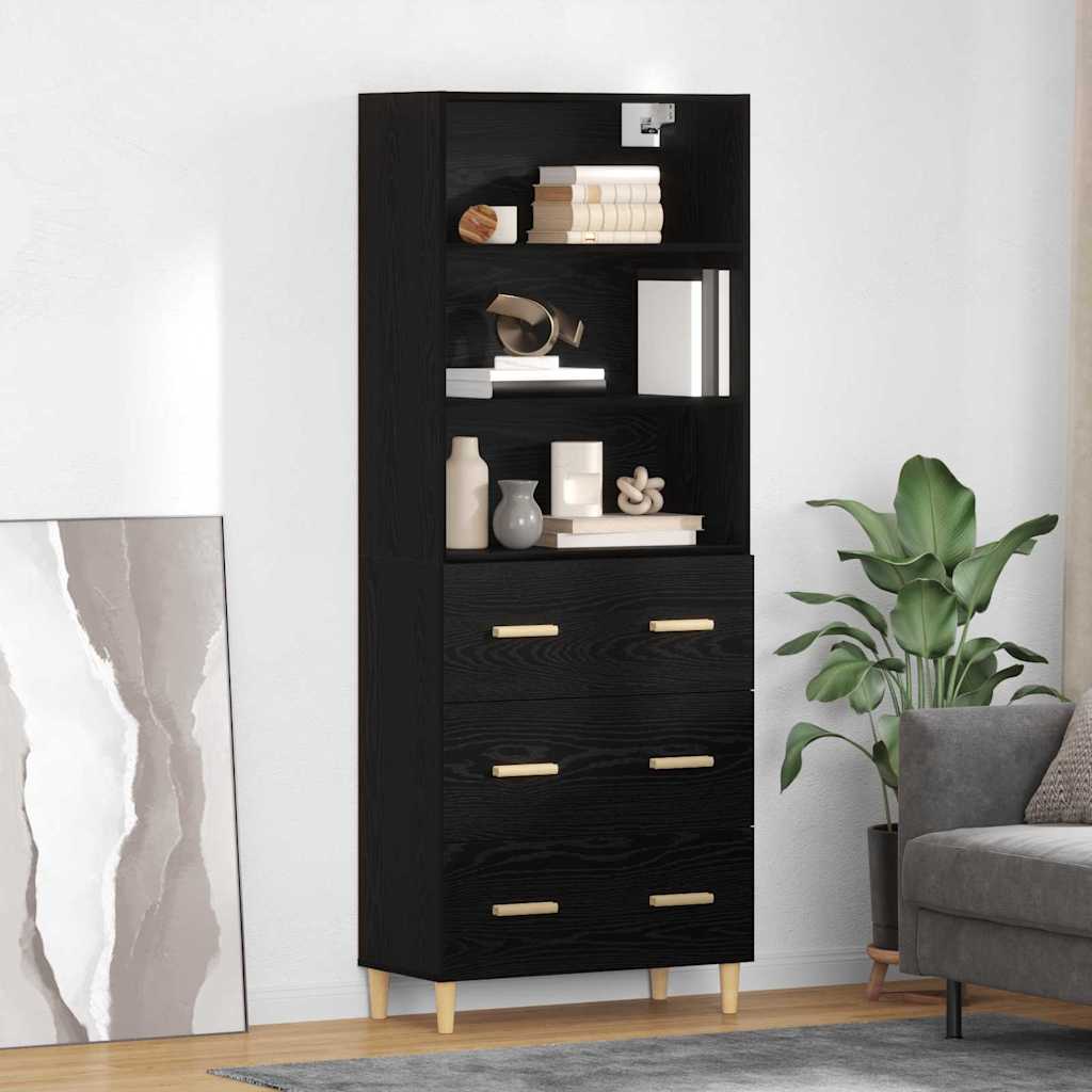 Highboard Μαύρη Οξυά 69,5 x 32,5 x 180 εκ Επεξεργασμένο ξύλο