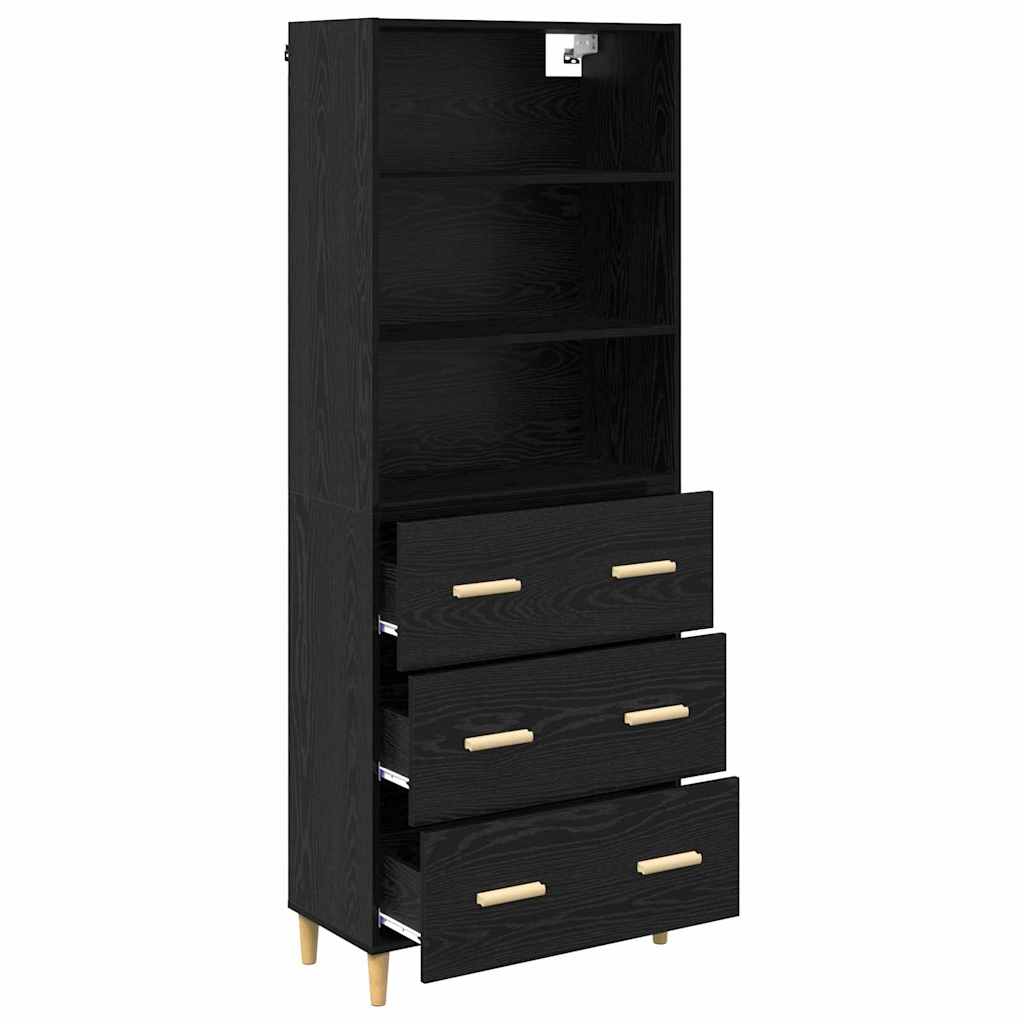 Highboard Μαύρη Οξυά 69,5 x 32,5 x 180 εκ Επεξεργασμένο ξύλο