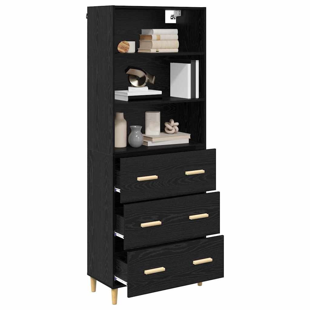 Highboard Μαύρη Οξυά 69,5 x 32,5 x 180 εκ Επεξεργασμένο ξύλο