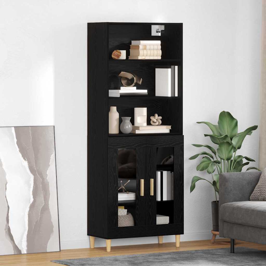 Highboard Μαύρη Οξυά 69,5 x 32,5 x 180 εκ Επεξεργασμένο ξύλο