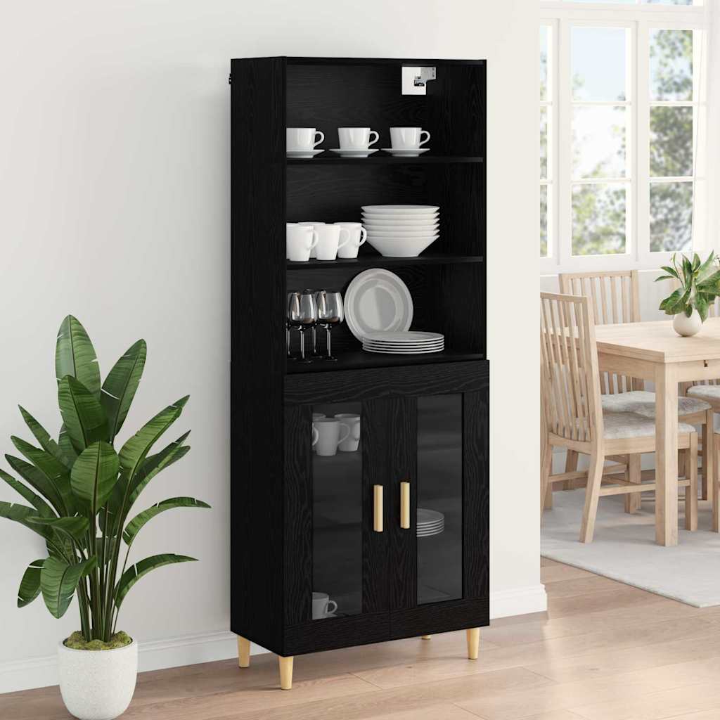 Highboard Μαύρη Οξυά 69,5 x 32,5 x 180 εκ Επεξεργασμένο ξύλο