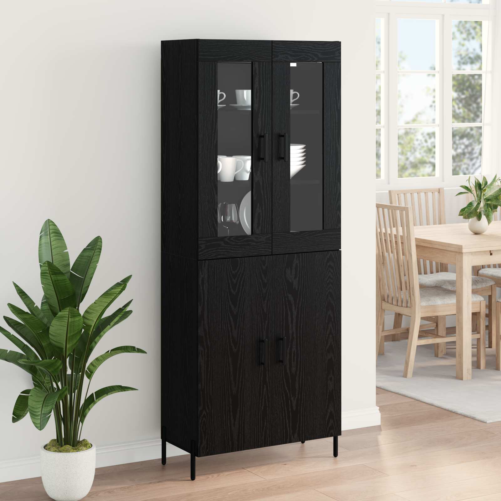 Highboard Μαύρη Οξυά 69,5 x 34 x 180 εκ. Επεξεργασμένο ξύλο - Pakobazaar