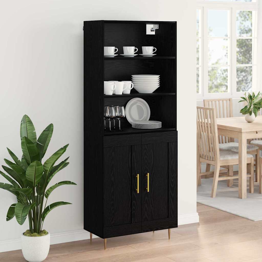 Highboard Μαύρη Οξυά 69,5 x 34 x 180 εκ. Επεξεργασμένο ξύλο