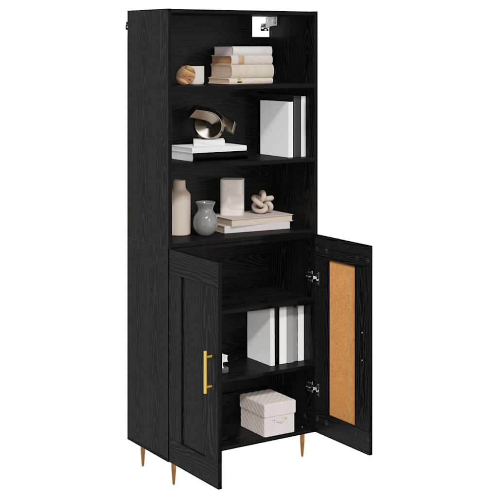 Highboard Μαύρη Οξυά 69,5 x 34 x 180 εκ. Επεξεργασμένο ξύλο