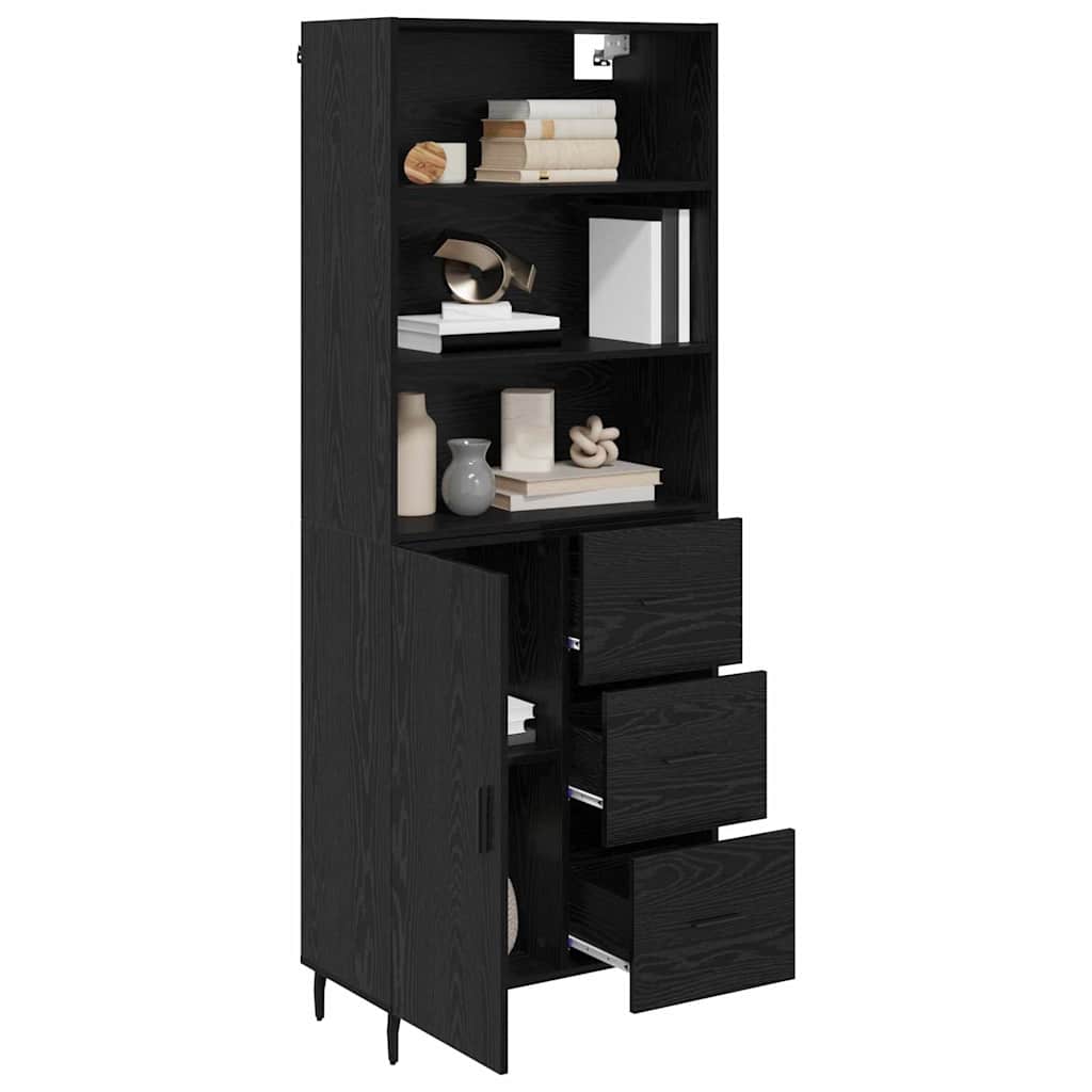 Highboard Μαύρη Οξυά 69,5 x 34 x 180 εκ. Σύνθετο Ξύλο και Γυαλί