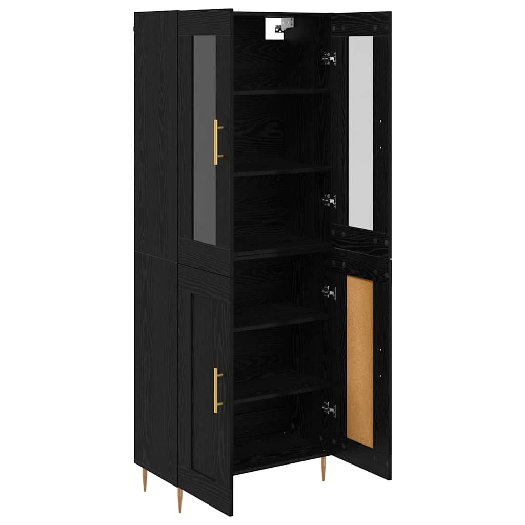 Highboard 2 pcs Μαύρη Οξυά Επεξεργασμένο ξύλο
