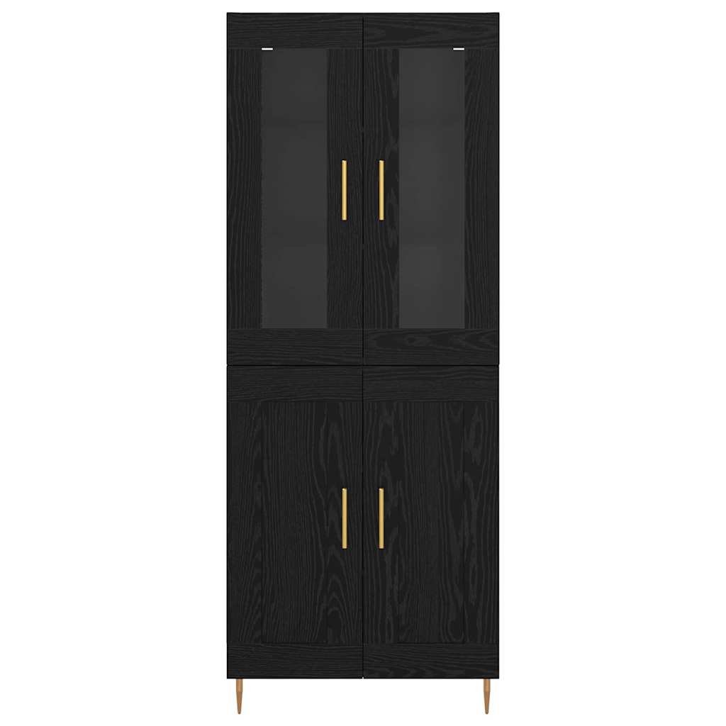 Highboard 2 pcs Μαύρη Οξυά Επεξεργασμένο ξύλο