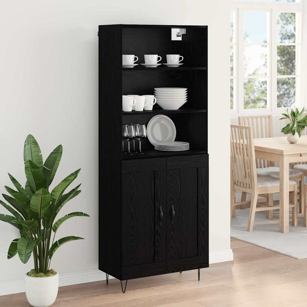 Highboard με συρτάρι 2 pcs Μαύρη Οξυά Επεξεργασμένο ξύλο