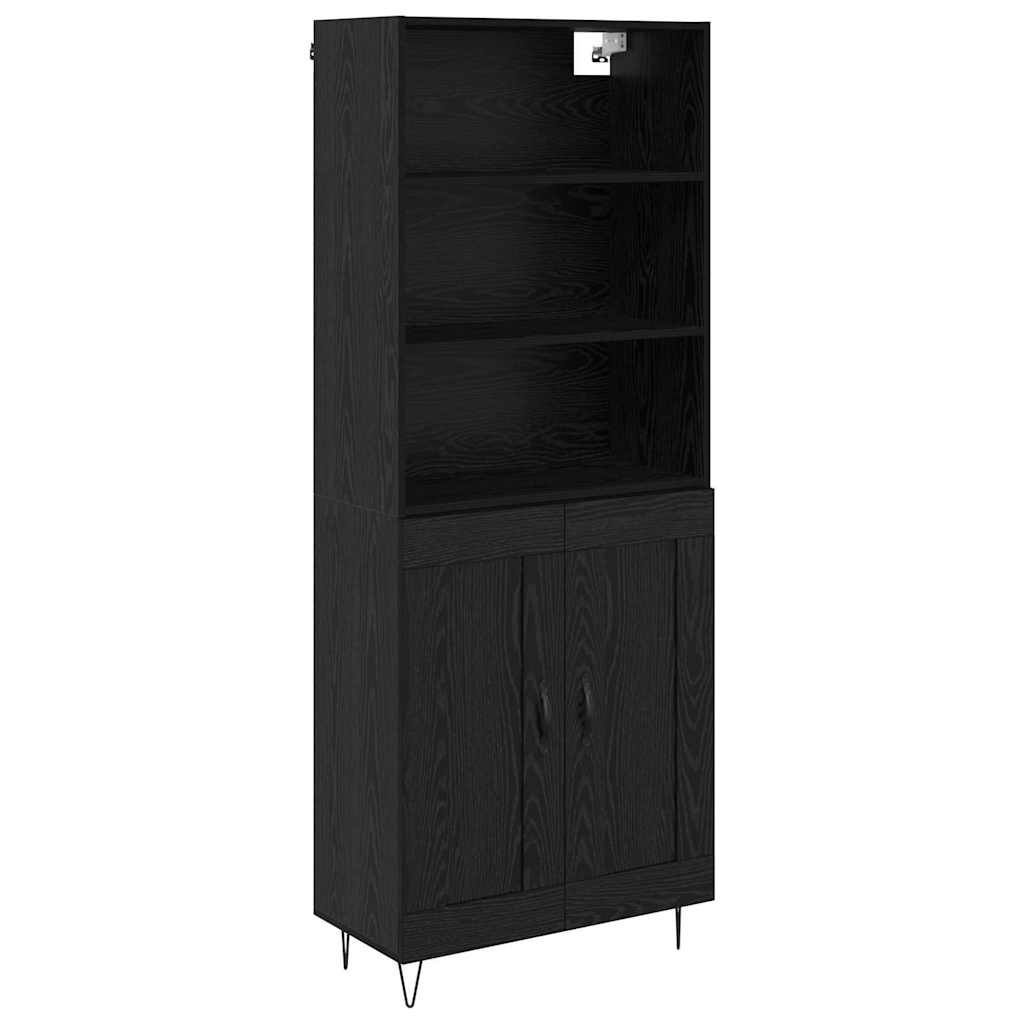 Highboard με συρτάρι 2 pcs Μαύρη Οξυά Επεξεργασμένο ξύλο