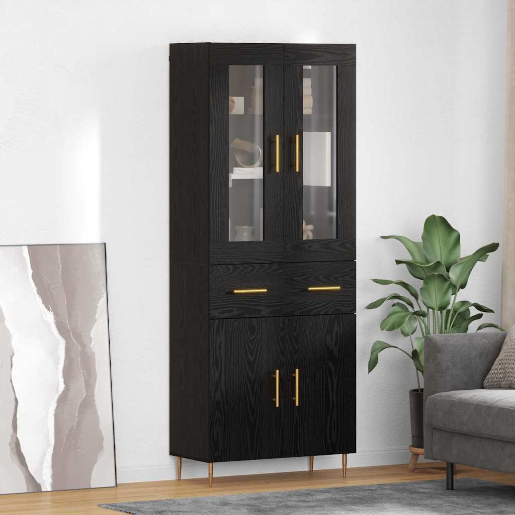 Highboard με συρτάρι 2 pcs Μαύρη Οξυά Επεξεργασμένο ξύλο - Pakobazaar
