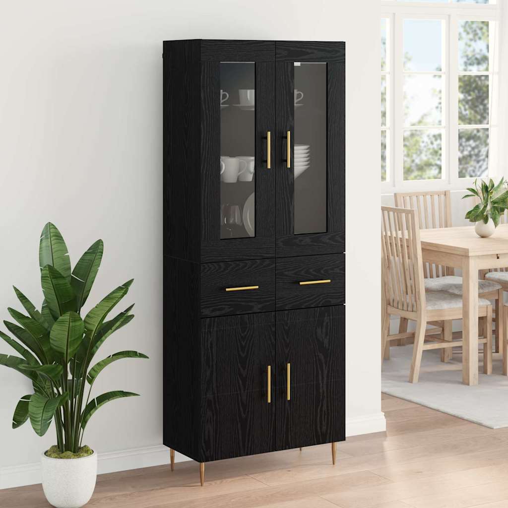 Highboard με συρτάρι 2 pcs Μαύρη Οξυά Επεξεργασμένο ξύλο - Pakobazaar