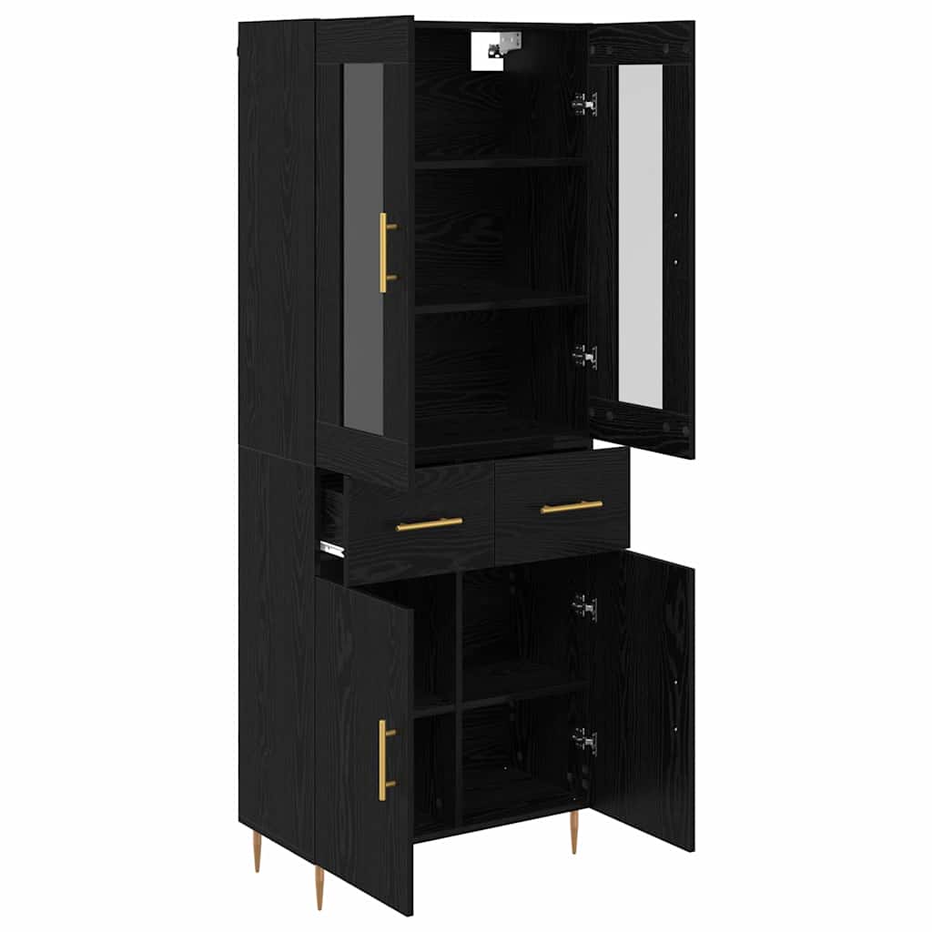 Highboard με συρτάρι 2 pcs Μαύρη Οξυά Επεξεργασμένο ξύλο - Pakobazaar