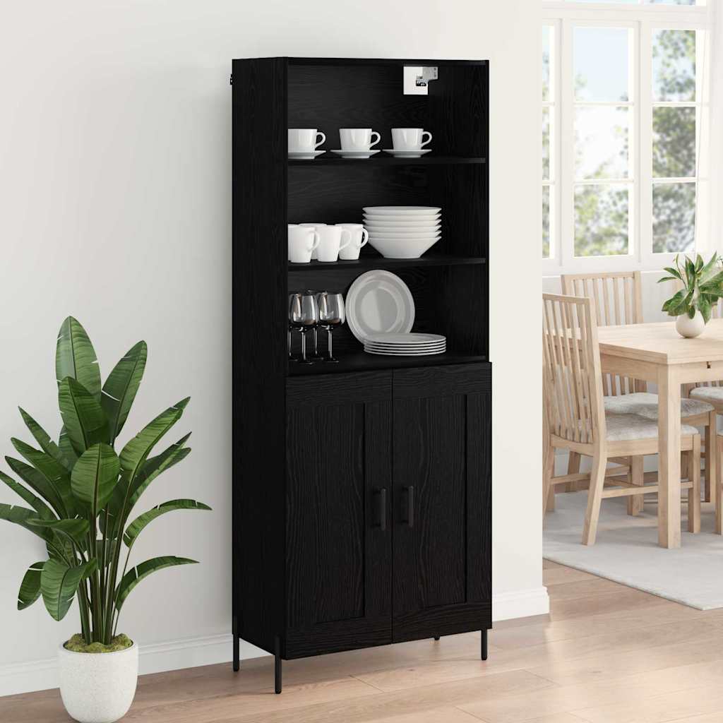 Highboard Μαύρη δρυς 69,5 x 34 x 180 εκ. Επεξεργασμένο ξύλο