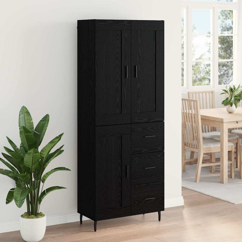 Highboard με συρτάρι 2 pcs Μαύρη Οξυά Επεξεργασμένο ξύλο