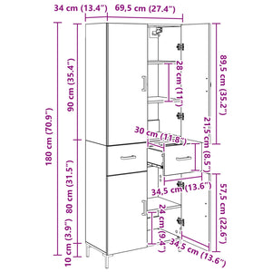 Highboard Μαύρη Οξυά 69,5 x 34 x 180 εκ. Επεξεργασμένο Ξύλο