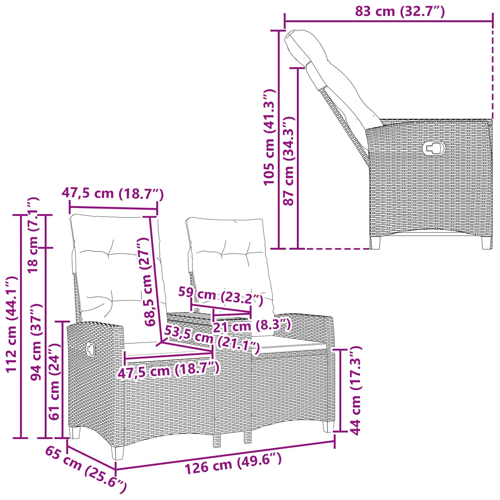 Ρυθμιζόμενος Πάγκος με Τραπέζι με μαξιλάρι Μαύρο και Κρεμ Λευκό