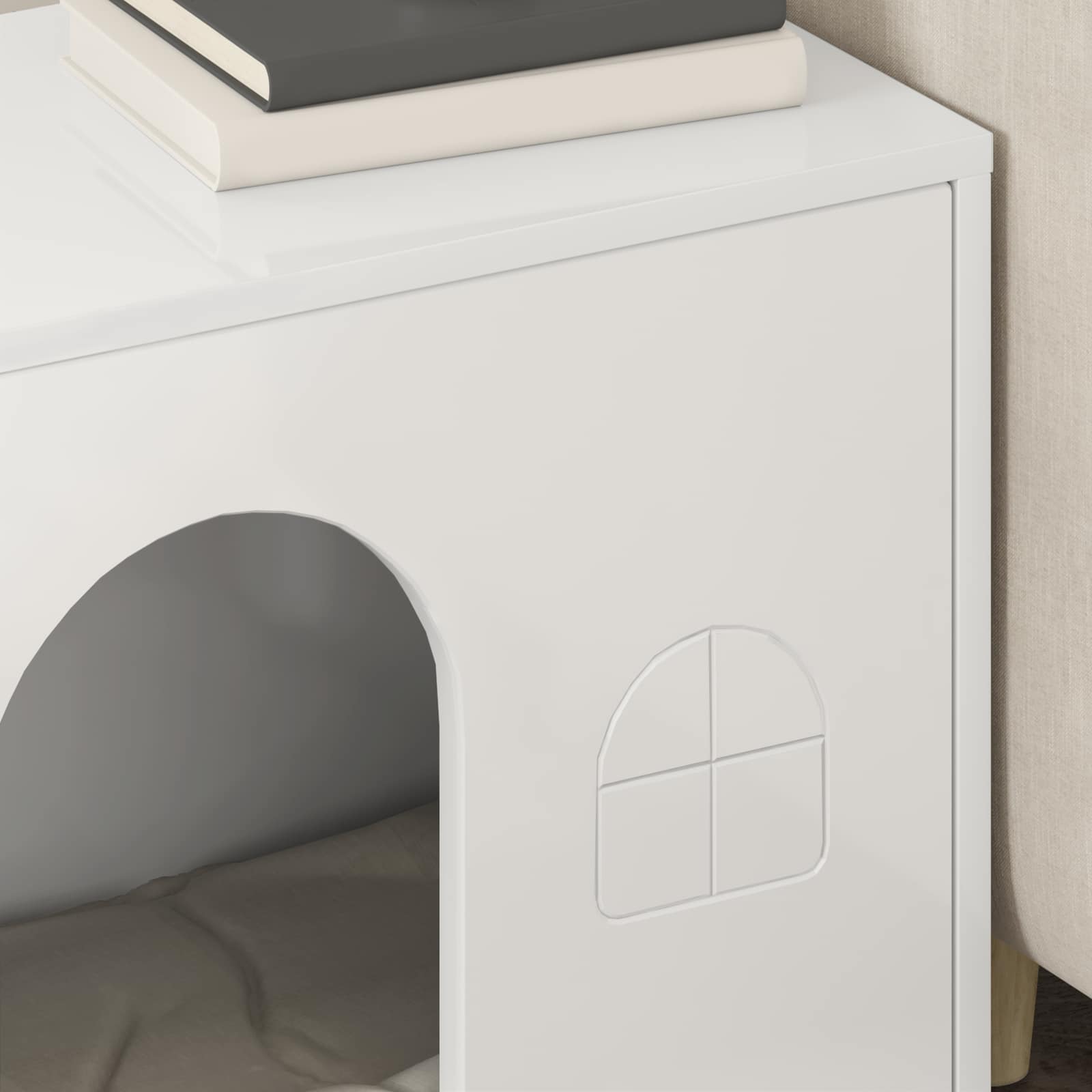 Σπίτι Γάτας Λαμπερό Λευκό 51 x 30 x 52 εκ. Επεξεργασμένο ξύλο