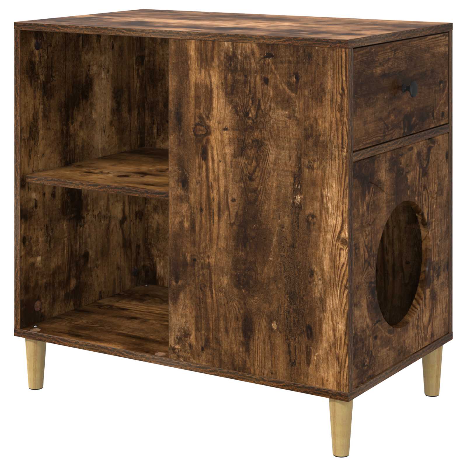 Σπίτι Γάτας Καπνιστό Δρύς 72 x 42.5 x 70 εκ. Επεξεργασμένο ξύλο