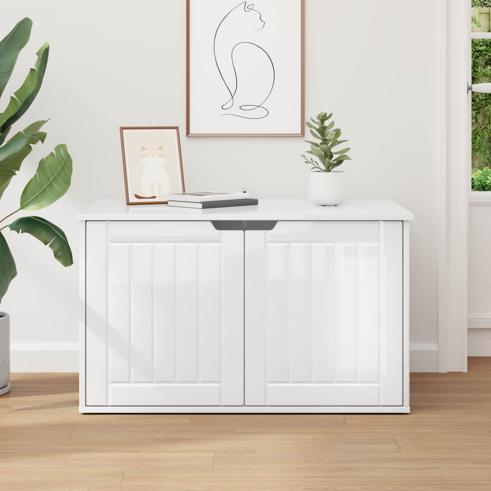 Σπίτι Γάτας Λαμπερό Λευκό 85 x 55 x 50,5 εκ Επεξεργασμένο ξύλο - Pakobazaar