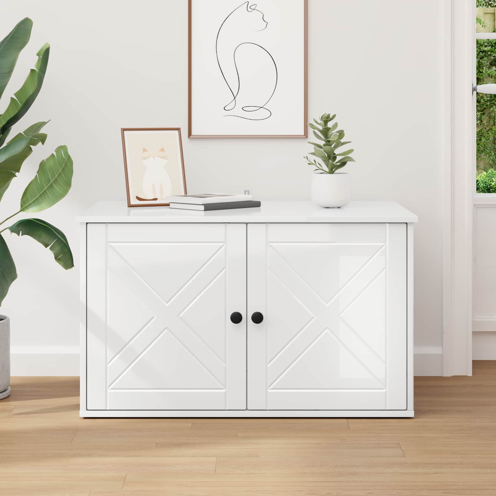 Σπίτι Γάτας Λαμπερό Λευκό 85 x 55 x 50 εκ. Επεξεργασμένο ξύλο