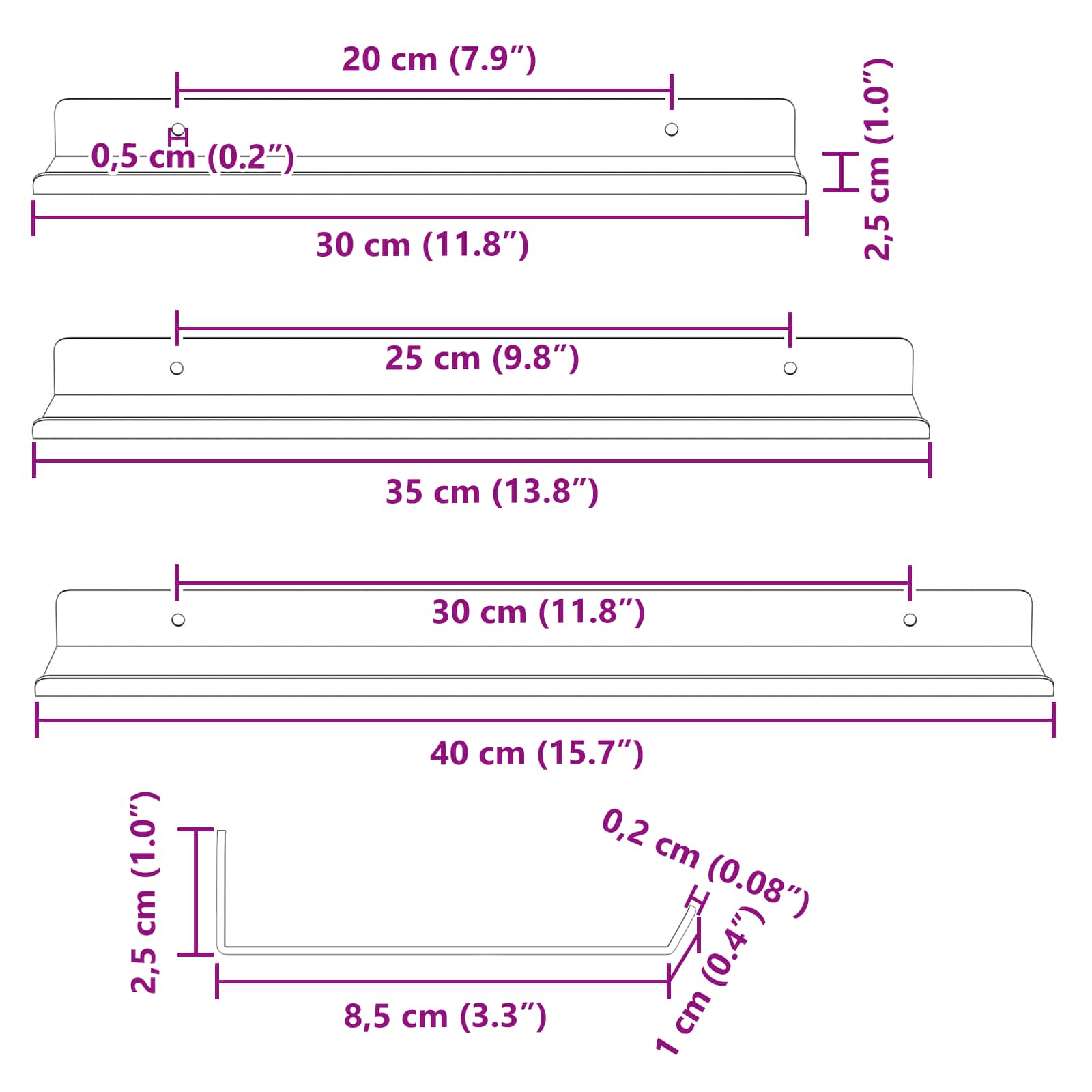 Ράφι Τοίχου με ράφι Επιτοίχιο 3 pcs Μαύρο 80 x 18 x 2.5 εκ - Pakobazaar